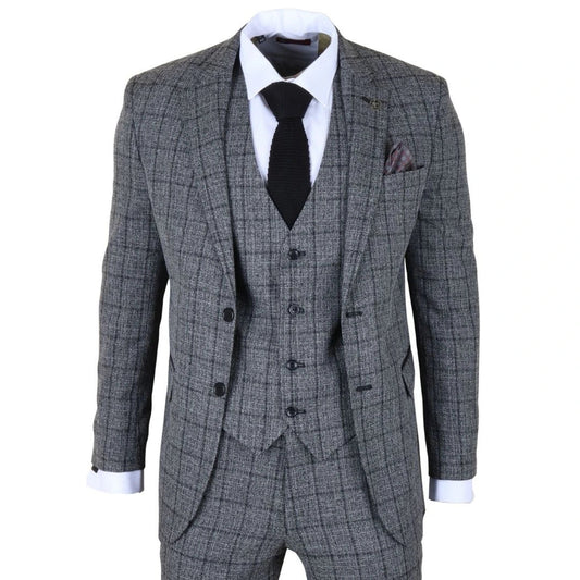 IM11 - Men's Charcoal 3 Piece Tailored Fit Check Suit