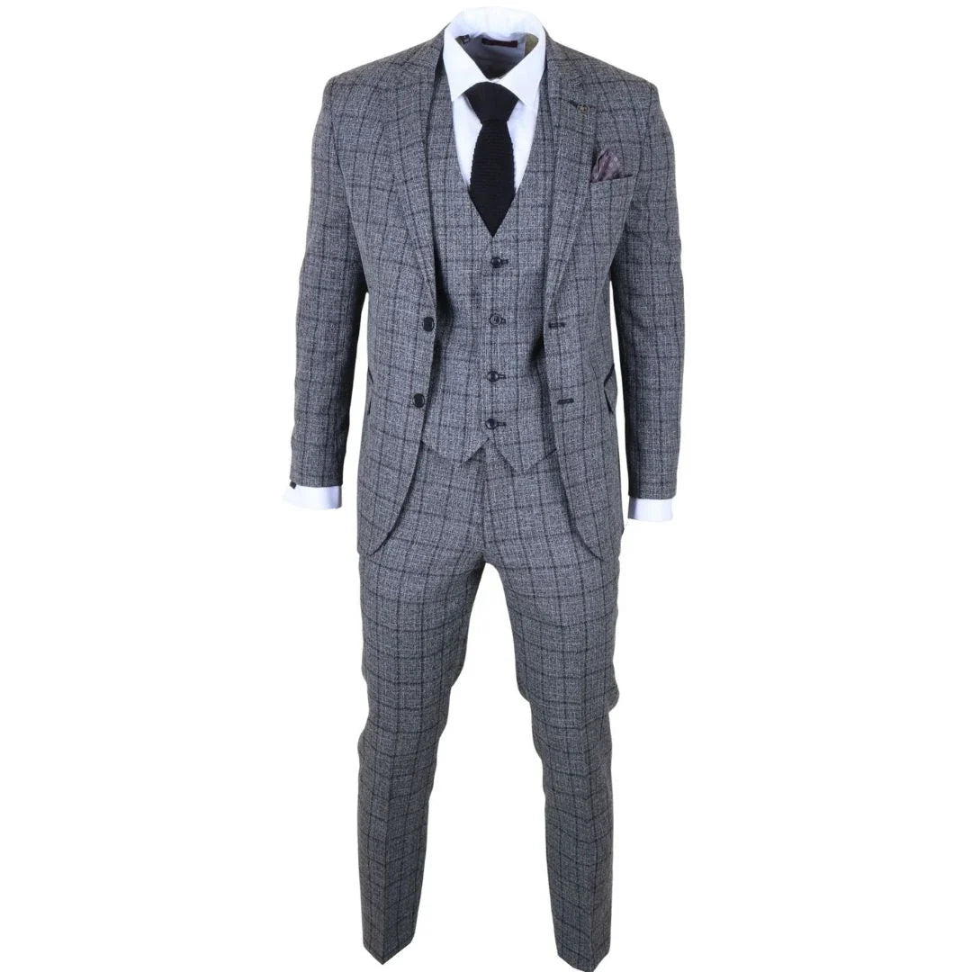 IM11 - Men's Charcoal 3 Piece Tailored Fit Check Suit
