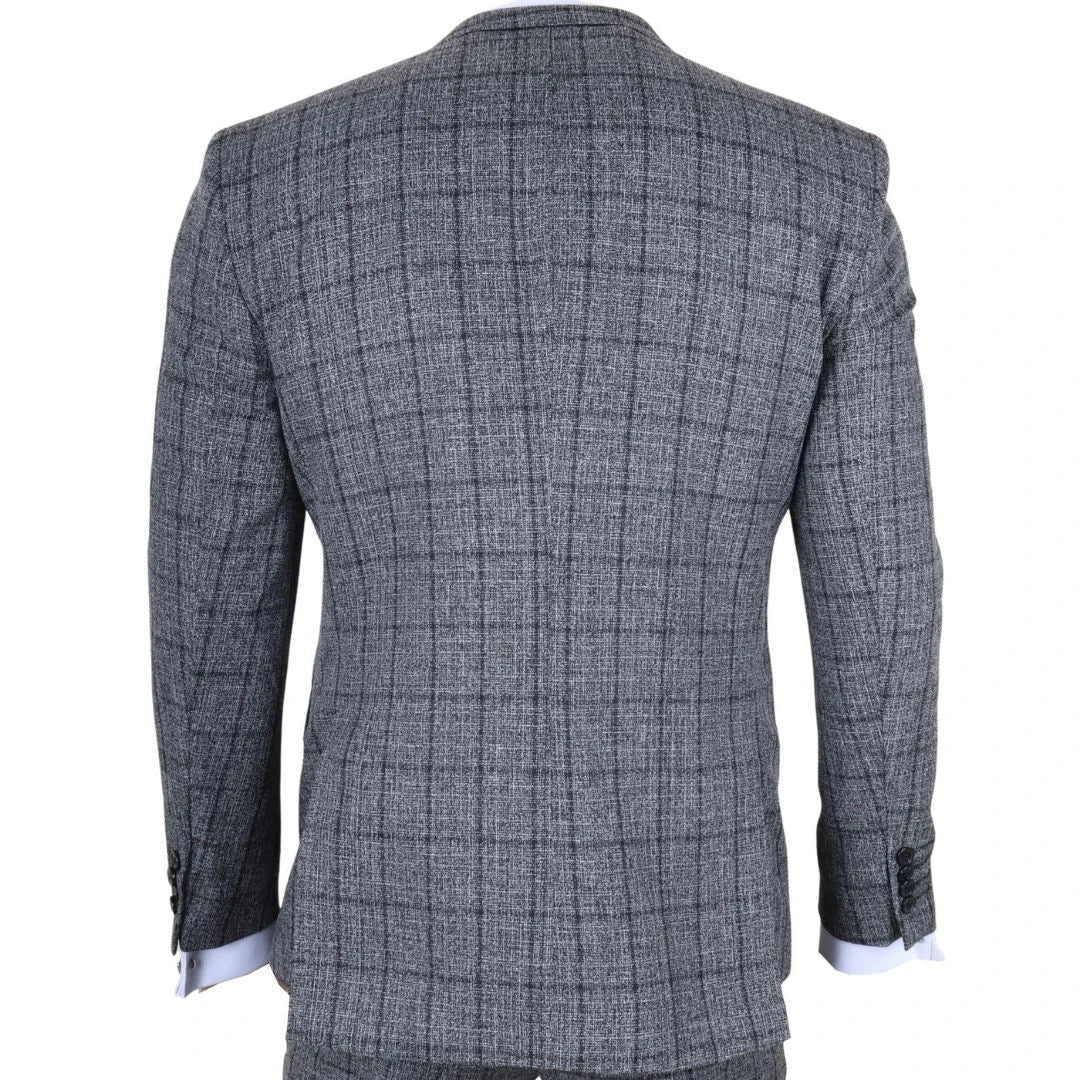 IM11 - Men's Charcoal 3 Piece Tailored Fit Check Suit