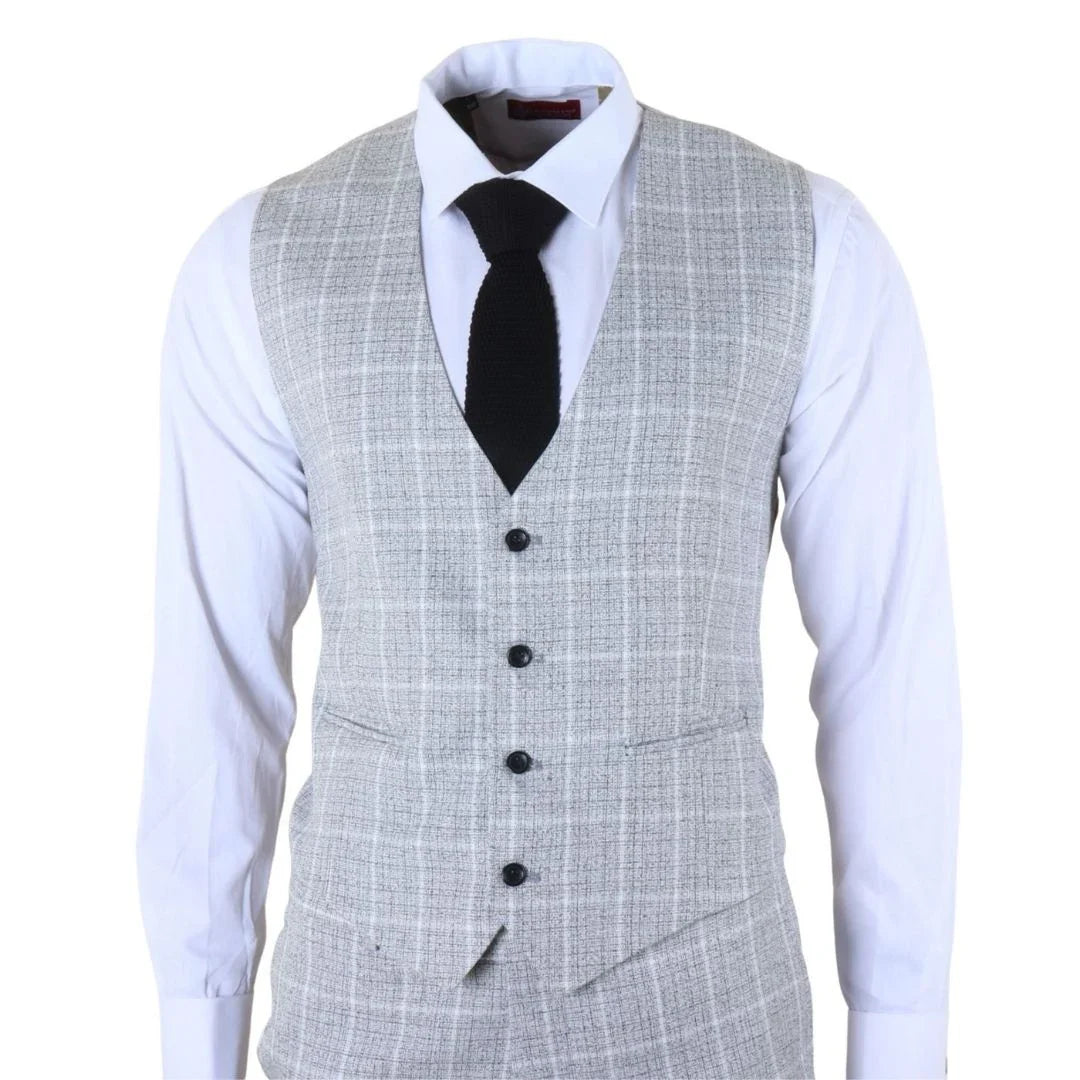 IM11 - Men's Grey 3 Piece Tailored Fit Check Suit