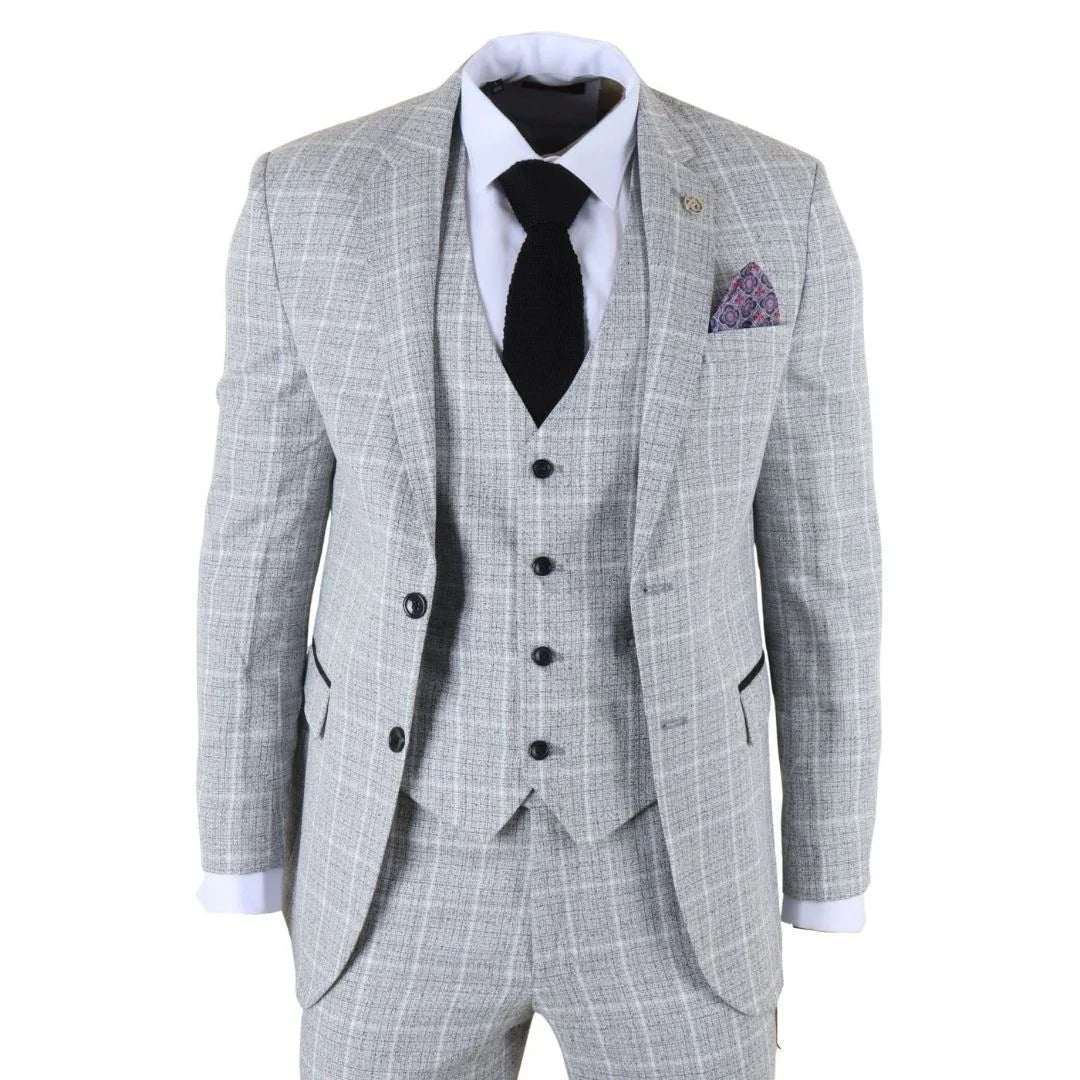 IM11 - Men's Grey 3 Piece Tailored Fit Check Suit