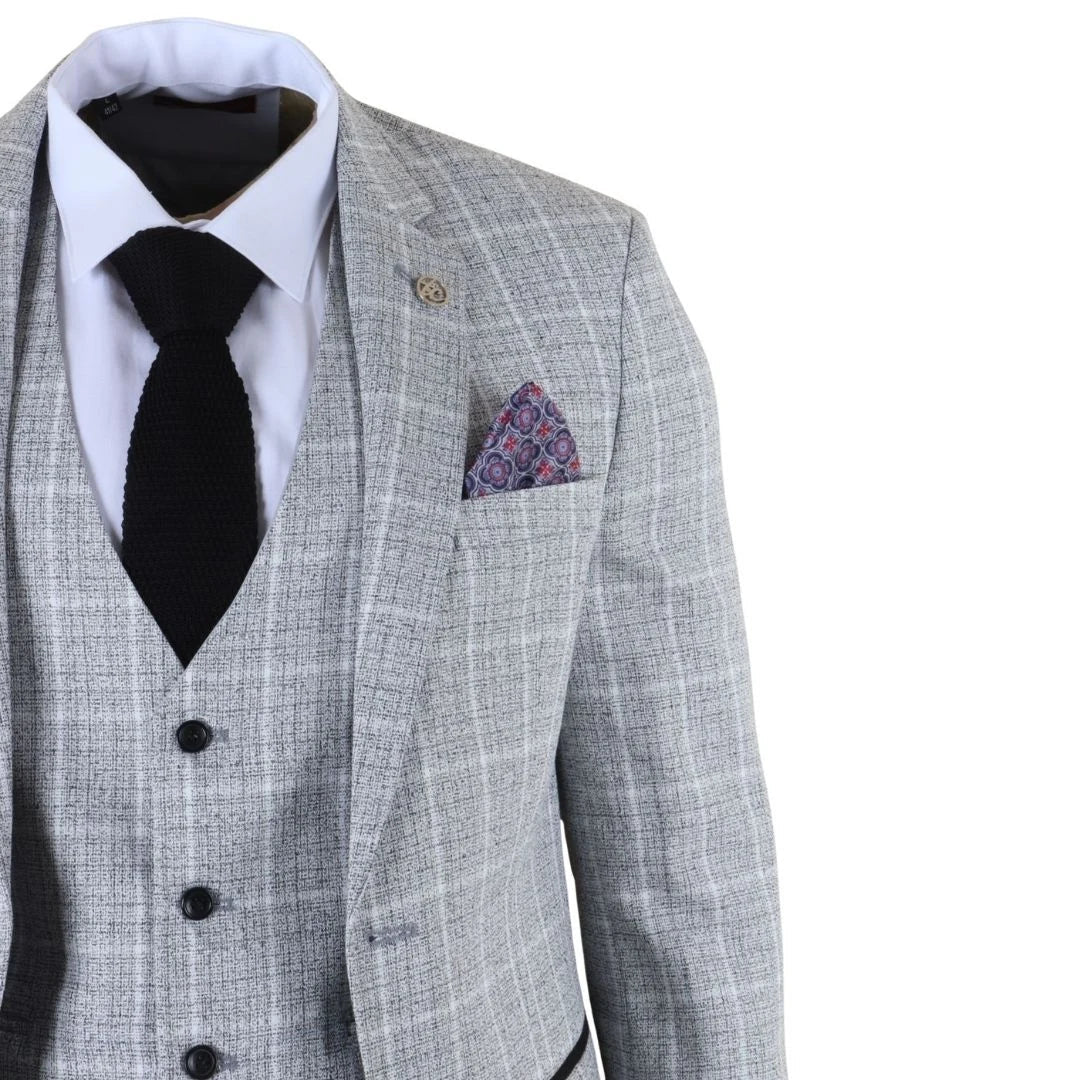 IM11 - Men's Grey 3 Piece Tailored Fit Check Suit
