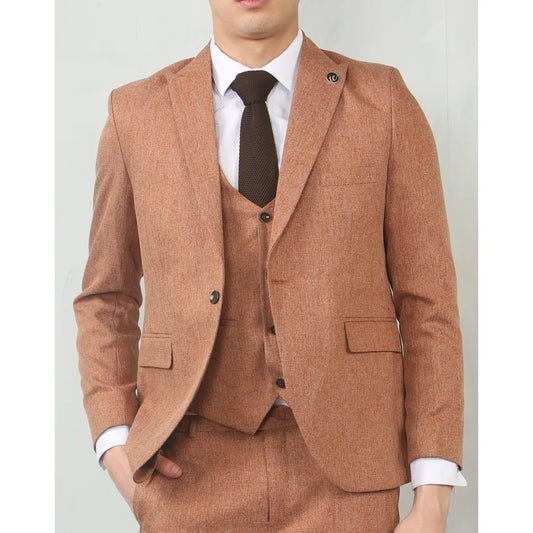 IM200 - Men's Camel Tailored Fit Wedding 3 Piece Suit