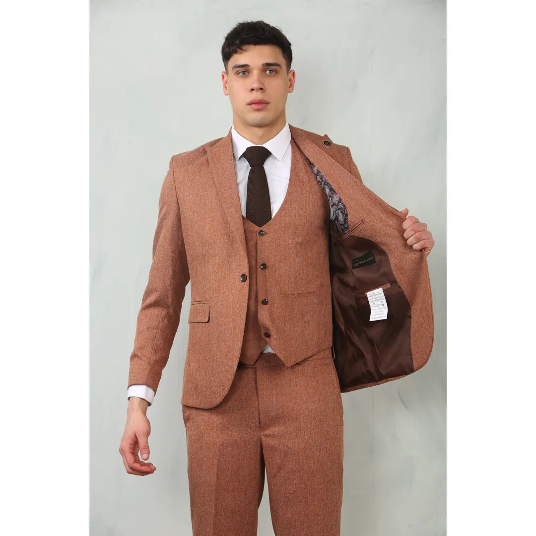 IM200 - Men's Camel Tailored Fit Wedding 3 Piece Suit