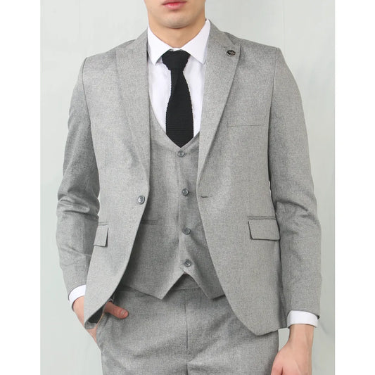 IM200 - Men's Grey Tailored Fit Wedding 3 Piece Suit