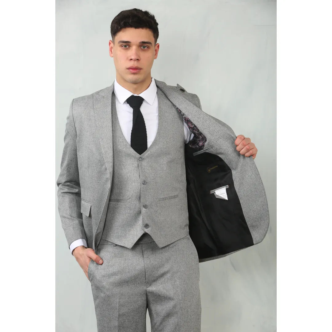 IM200 - Men's Grey Tailored Fit Wedding 3 Piece Suit