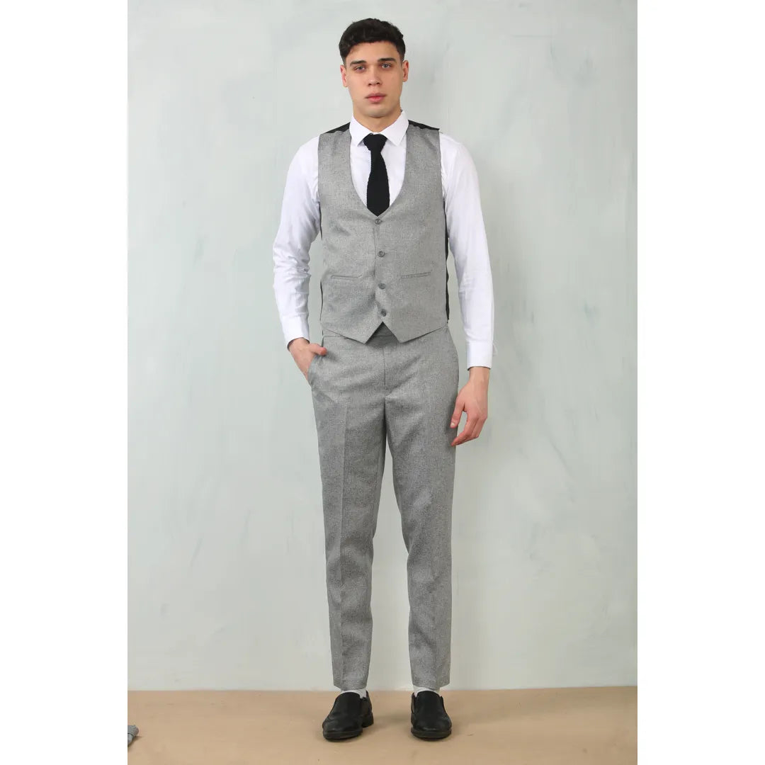 IM200 - Men's Grey Tailored Fit Wedding 3 Piece Suit