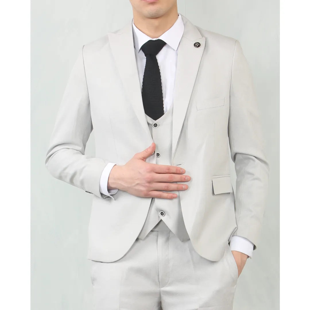IM200 - Men's Light Grey Tailored Fit Wedding 3 Piece Suit