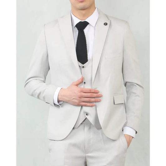 IM200 - Men's Light Grey Tailored Fit Wedding 3 Piece Suit