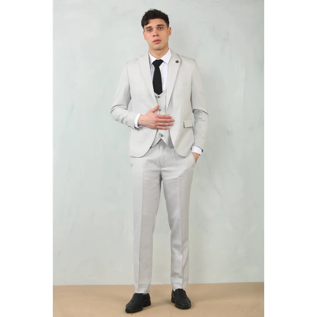 IM200 - Men's Light Grey Tailored Fit Wedding 3 Piece Suit
