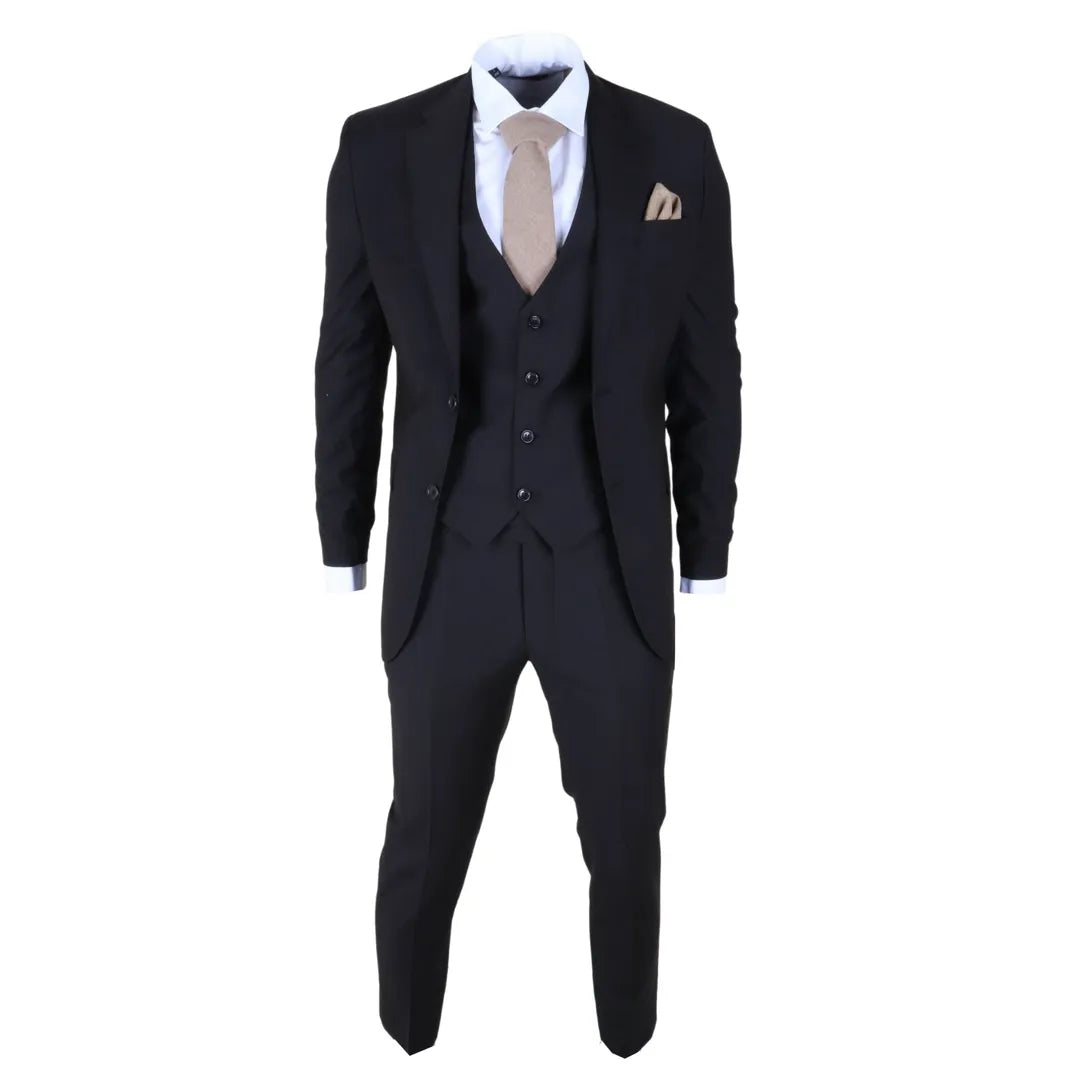 IM30 - Men's Black 3 Piece Stitch Lapel Formal Suit