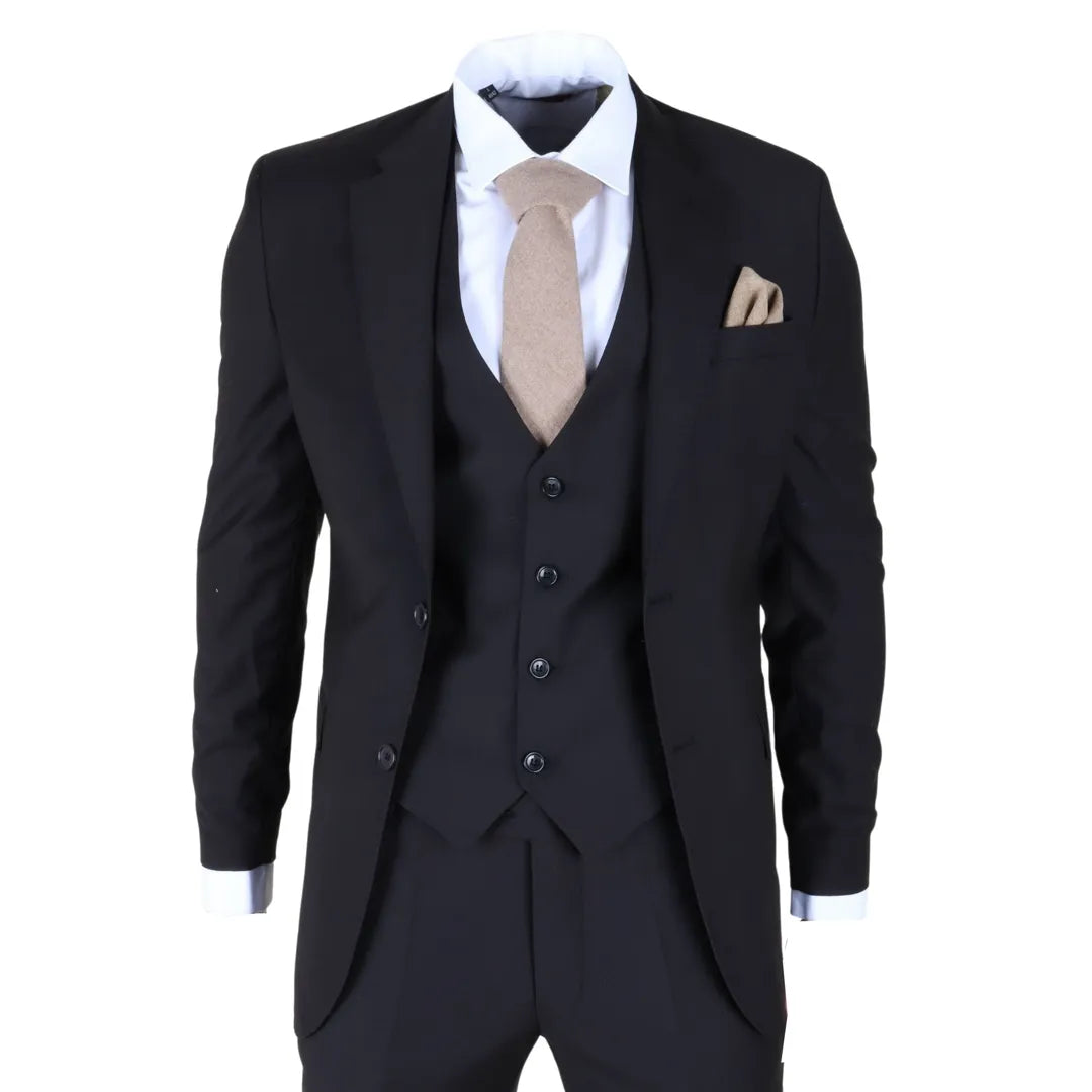 IM30 - Men's Black 3 Piece Stitch Lapel Formal Suit