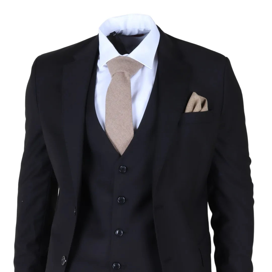 IM30 - Men's Black 3 Piece Stitch Lapel Formal Suit