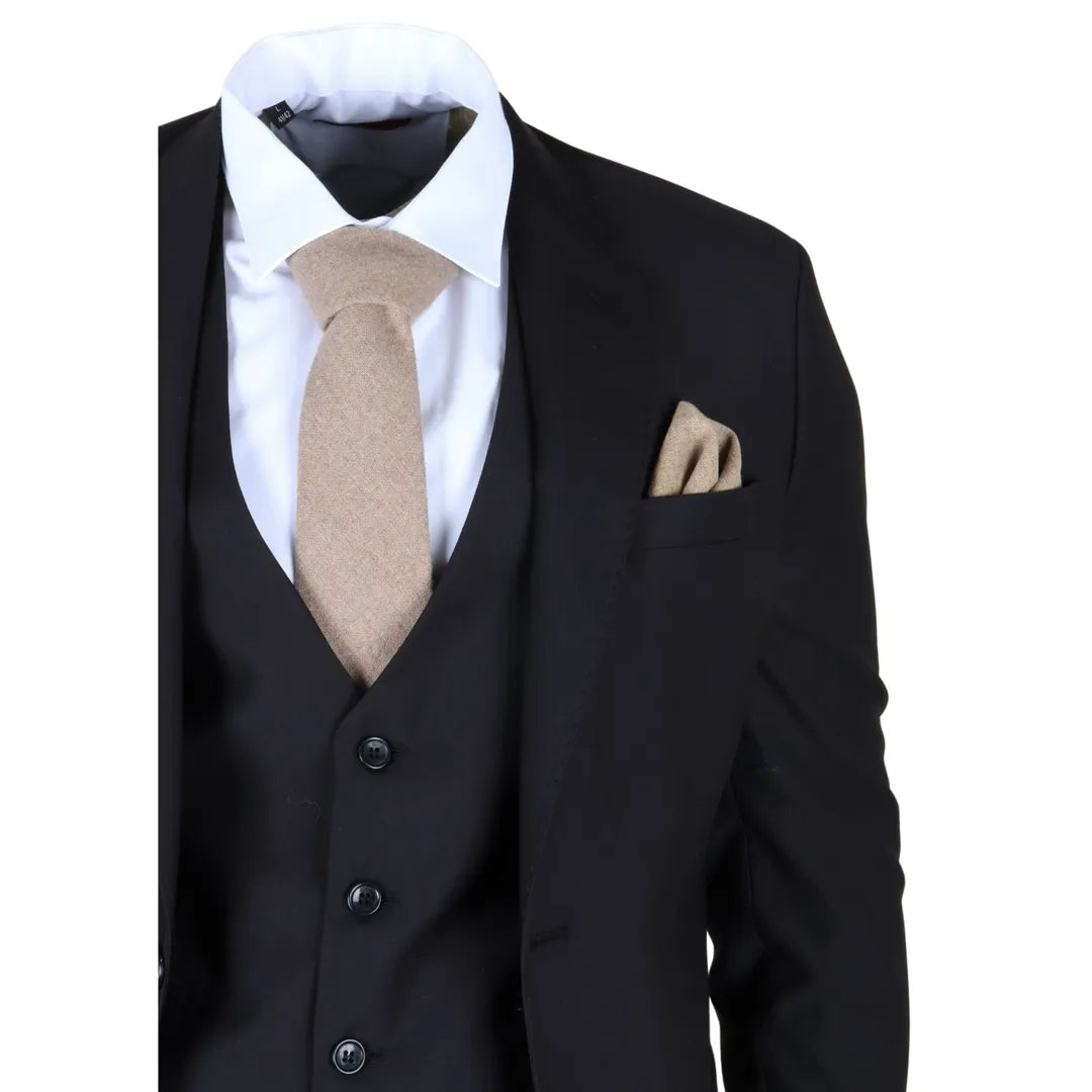IM30 - Men's Black 3 Piece Stitch Lapel Formal Suit