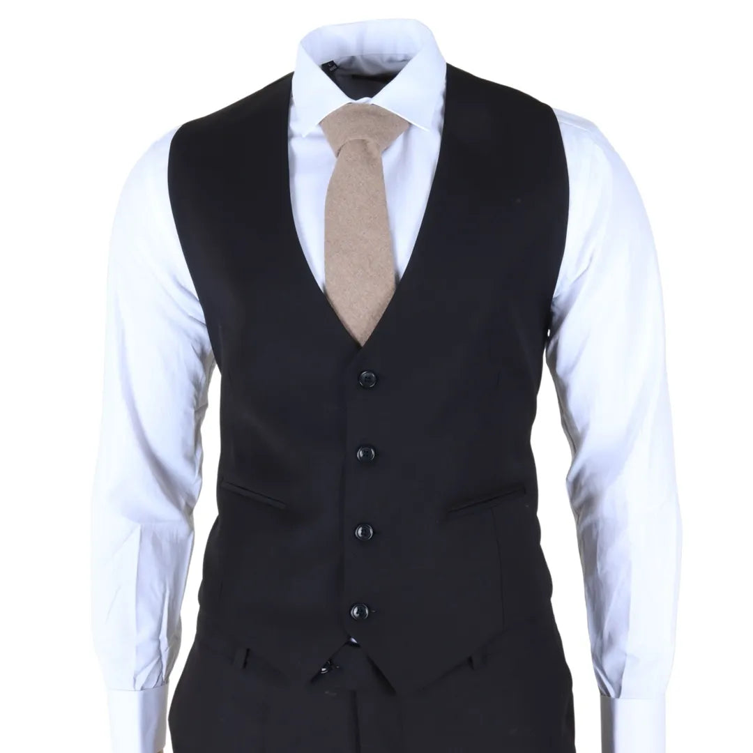 IM30 - Men's Black 3 Piece Stitch Lapel Formal Suit