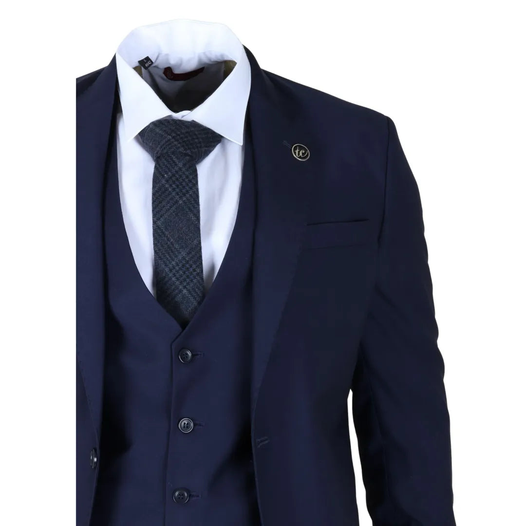 IM30 - Men's Navy 3 Piece Stitch Lapel Formal Suit