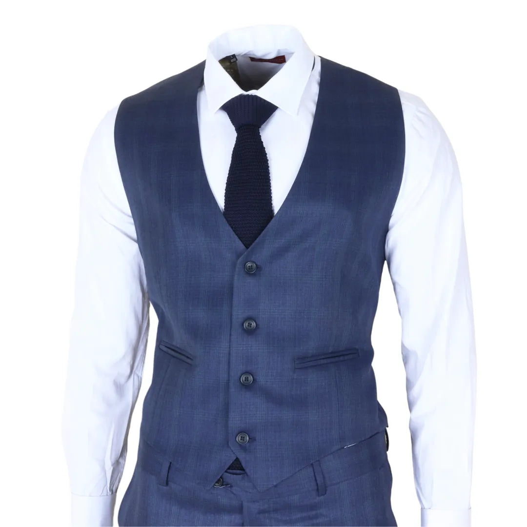 IM31 - Men's Blue 3 Piece Prince Of Wales Check Suit