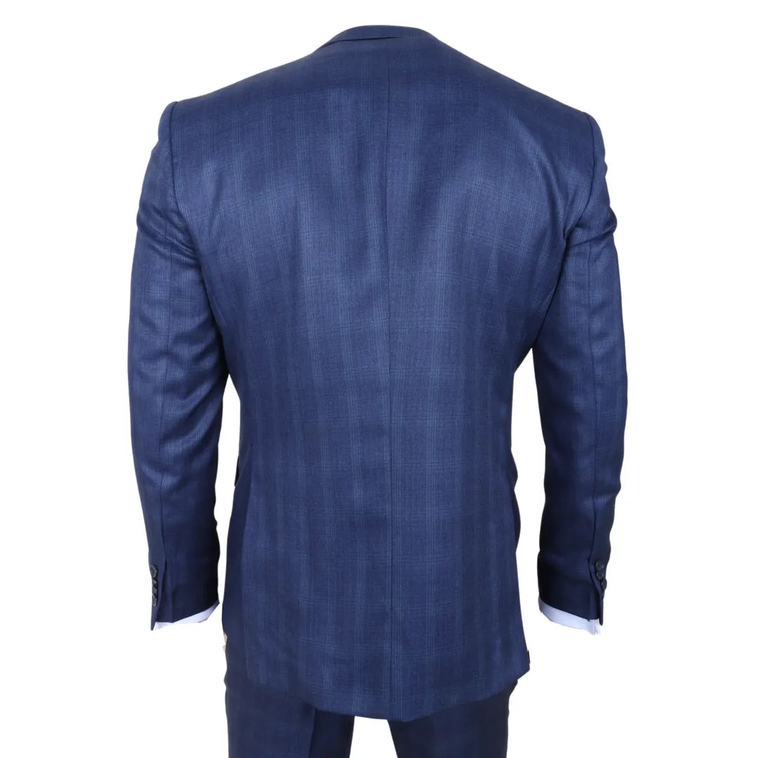 IM31 - Men's Blue 3 Piece Prince Of Wales Check Suit
