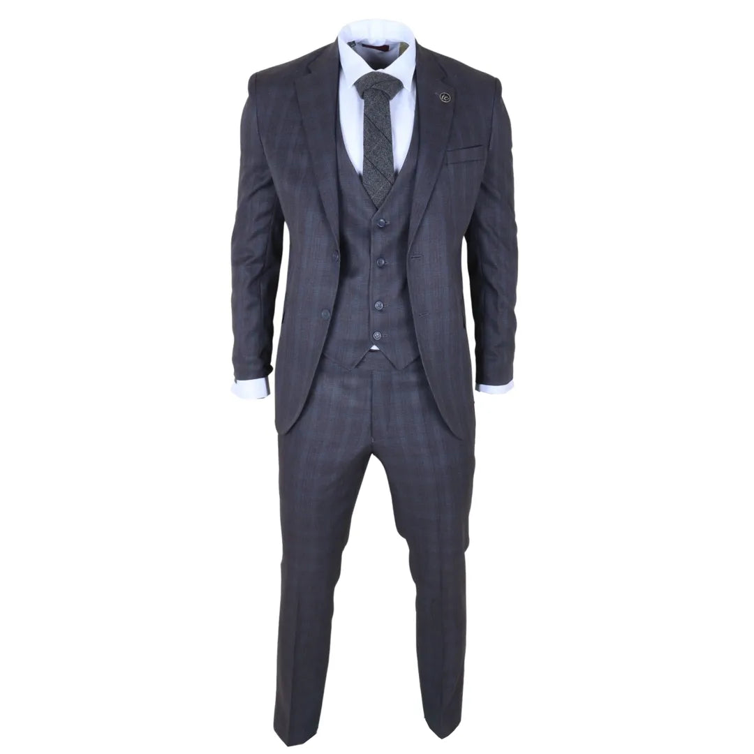 IM31 - Men's Charcoal 3 Piece Prince Of Wales Check Suit