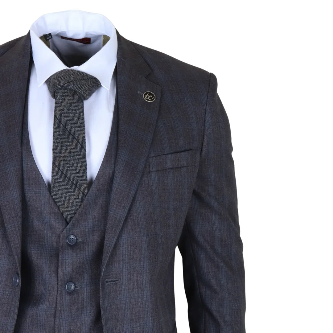 IM31 - Men's Charcoal 3 Piece Prince Of Wales Check Suit