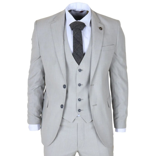 IM31 - Men's Grey 3 Piece Prince Of Wales Check Suit