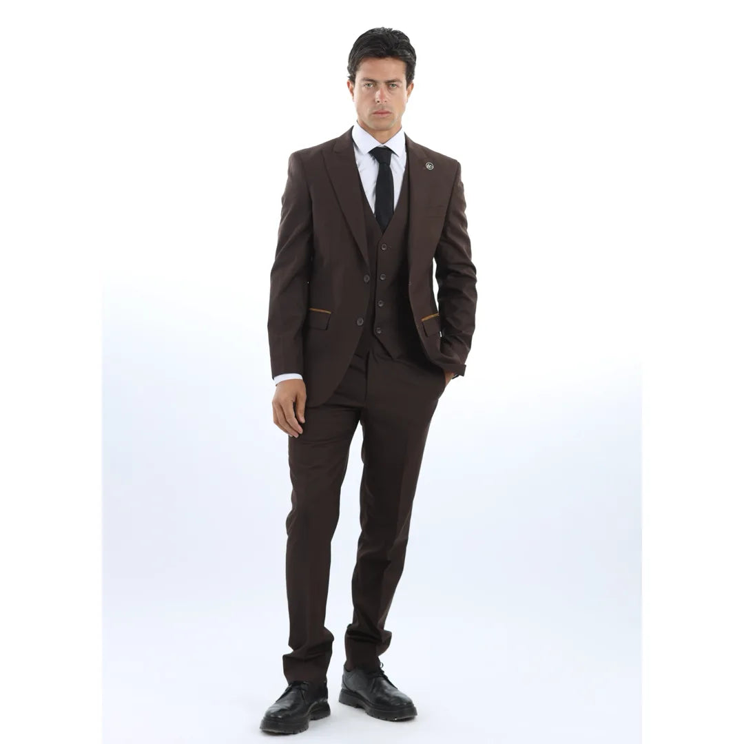 IM32 - Men's Plain Dark Brown 3 Piece Suit