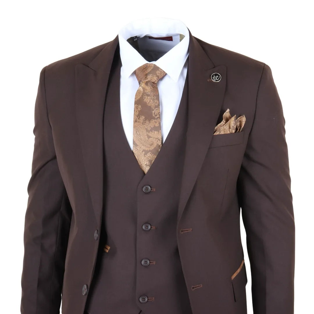 IM32 - Men's Plain Dark Brown 3 Piece Suit
