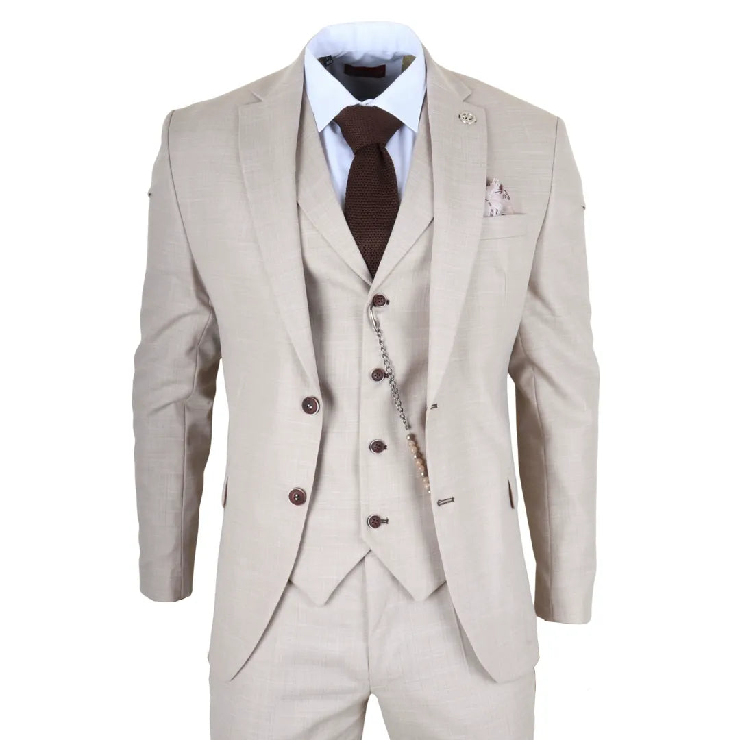 James - Men's 3 Piece Cream Tailored Fit Suit