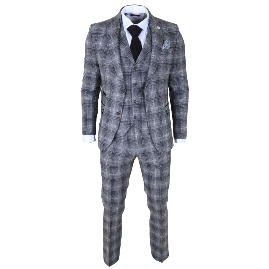 TP-30 - Men's Grey Tweed Check 3 Piece Suit