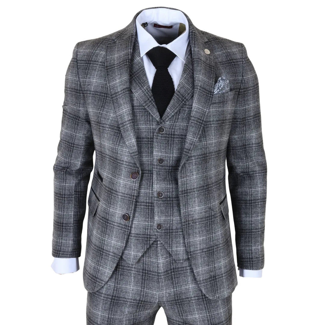 TP-30 - Men's Grey Tweed Check 3 Piece Suit