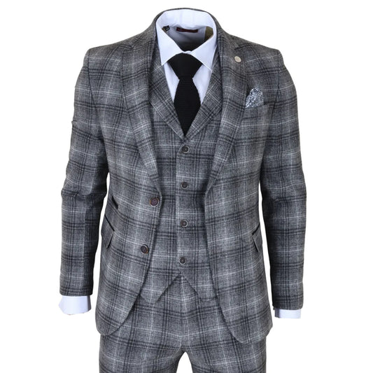 TP-30 - Men's Grey Tweed Check 3 Piece Suit