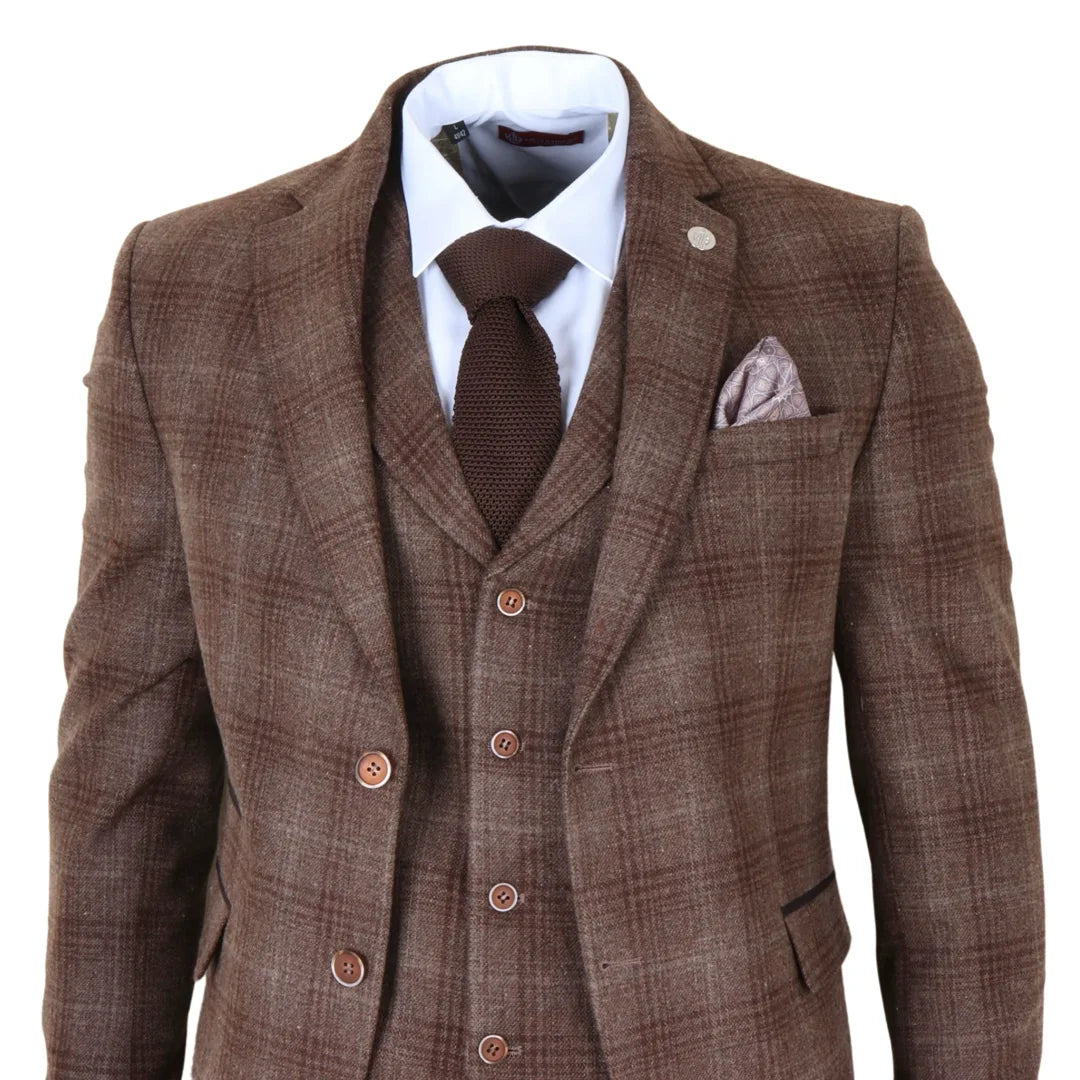 TP-31 - Men's Brown Tweed Check 3 Piece Suit