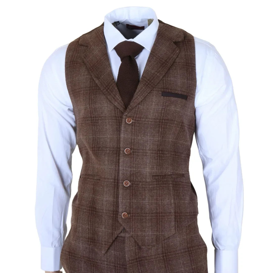 TP-31 - Men's Brown Tweed Check 3 Piece Suit