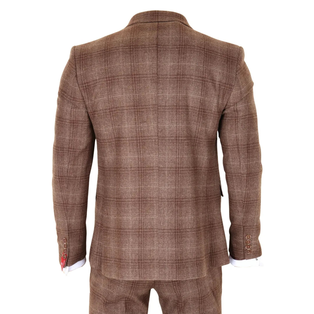 TP-31 - Men's Brown Tweed Check 3 Piece Suit