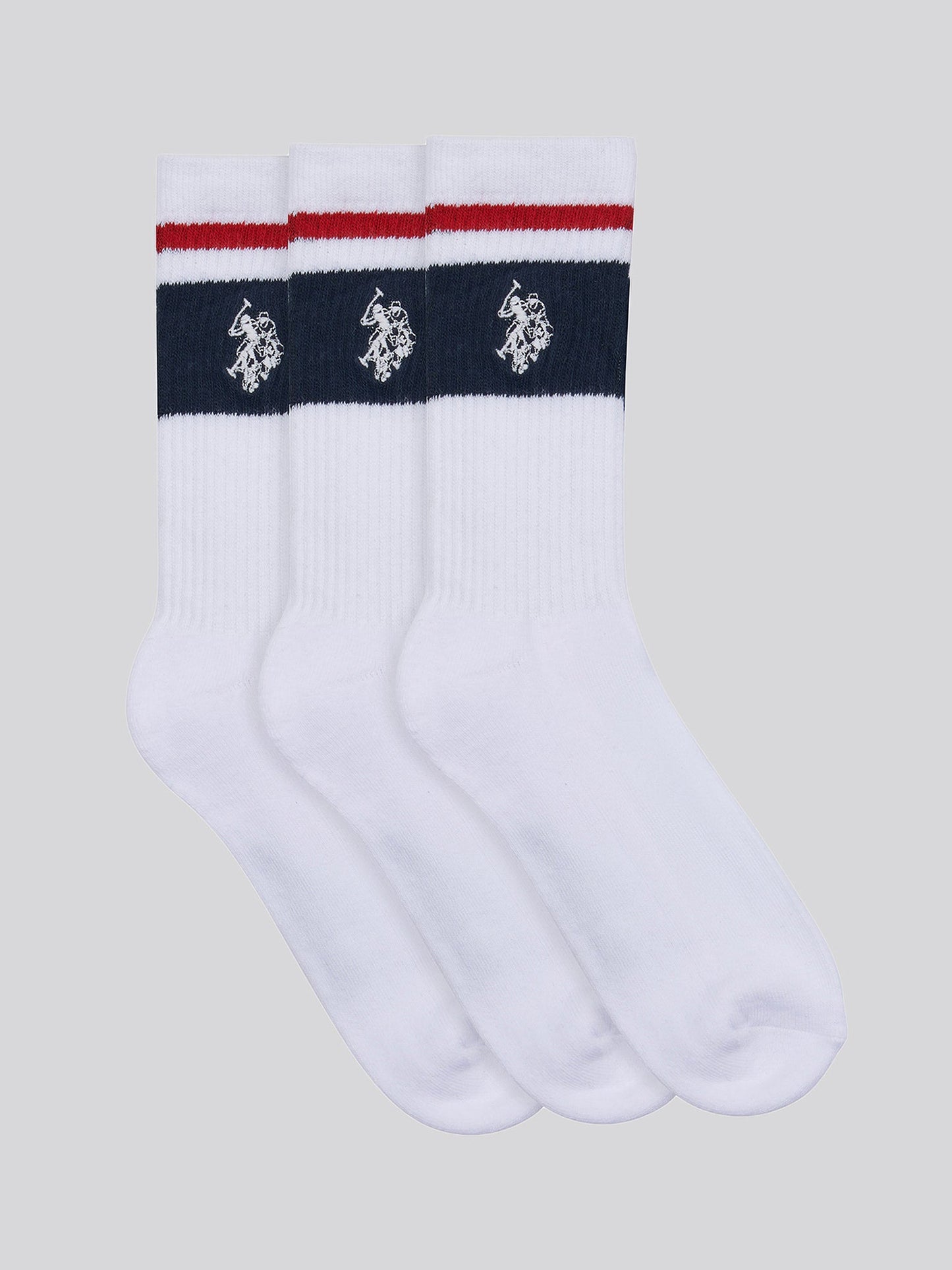 Three Pack Brand Stripe Sports Socks in Bright White