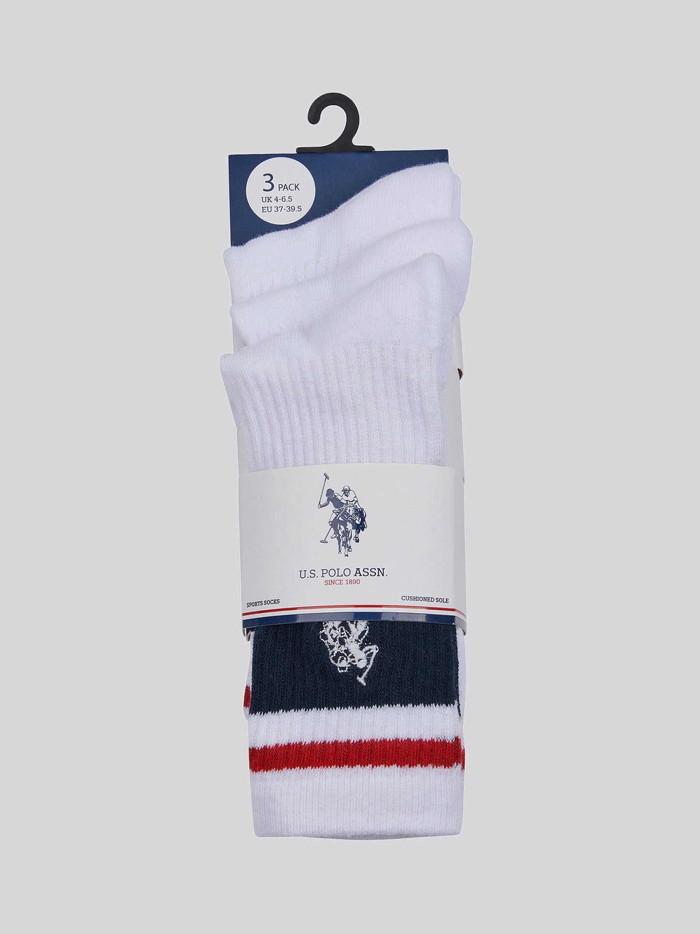 Three Pack Brand Stripe Sports Socks in Bright White