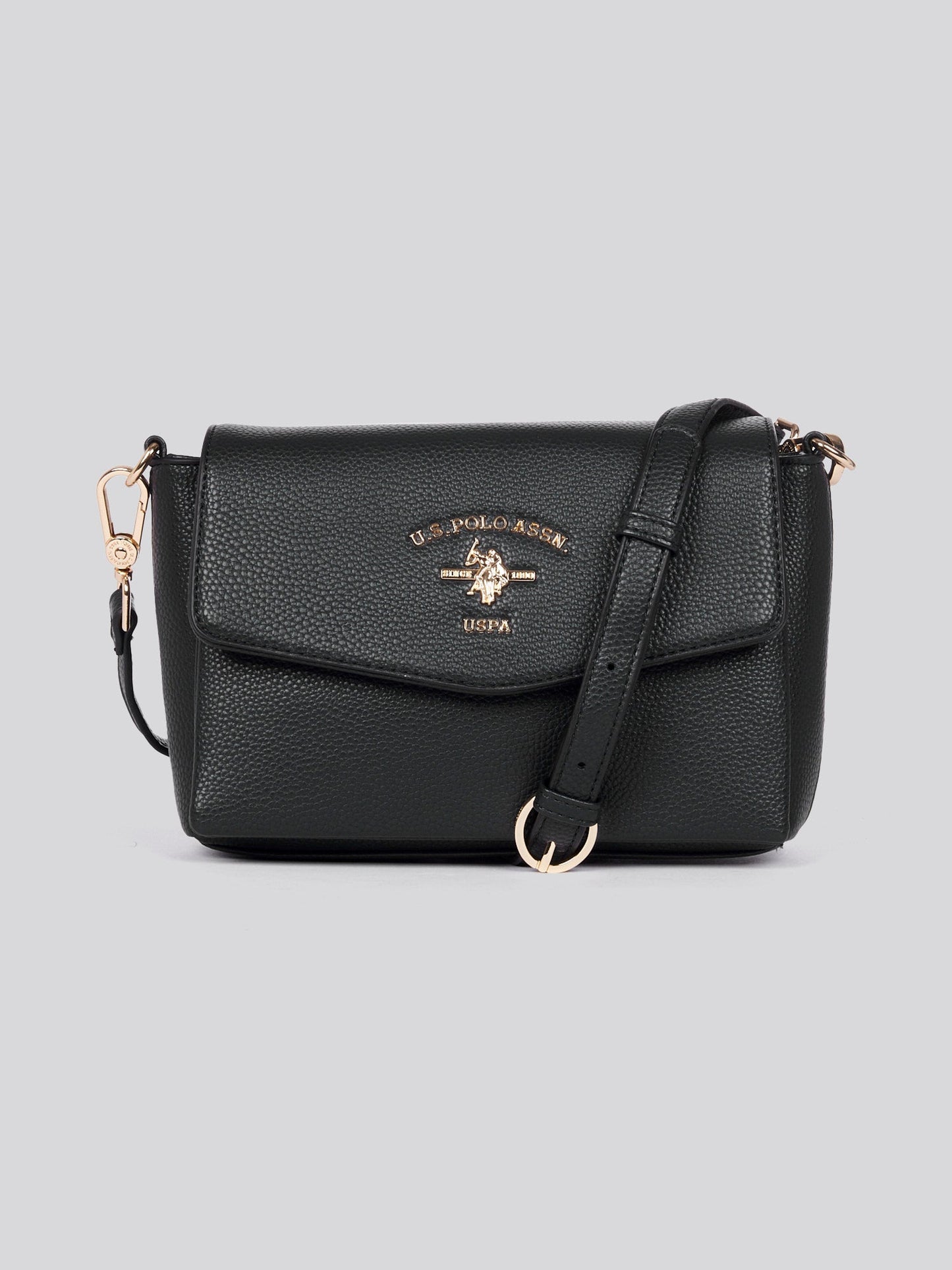 U.S. Polo Assn. Womens Stanford Flap Crossbody Bag in Black