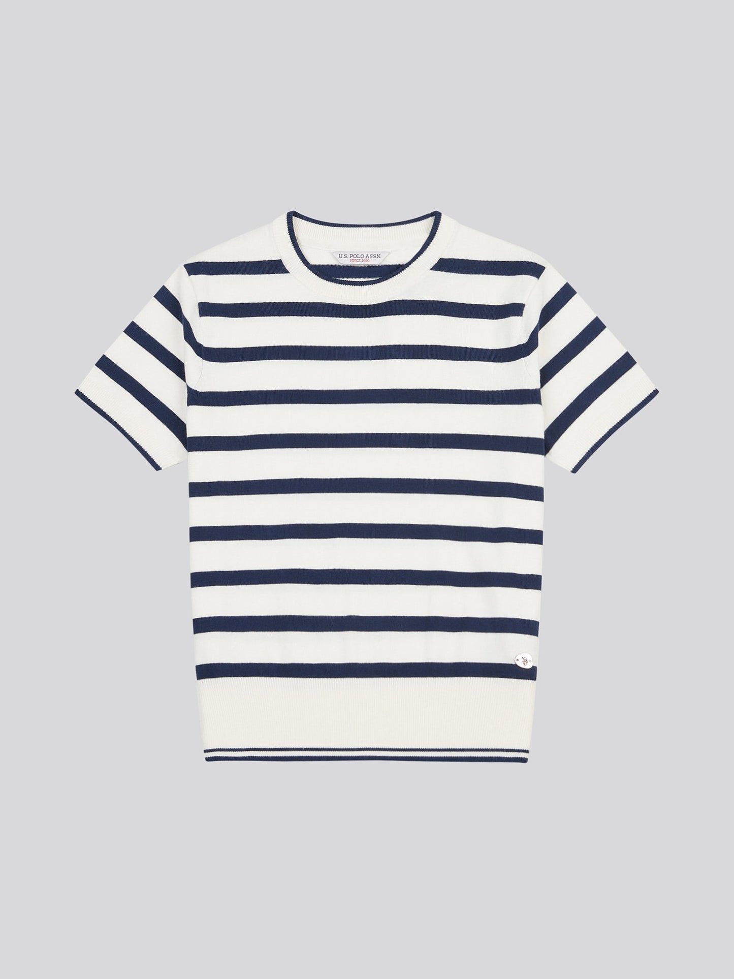 Womens Stripe Crew Neck Short Sleeve Jumper in Marshmallow
