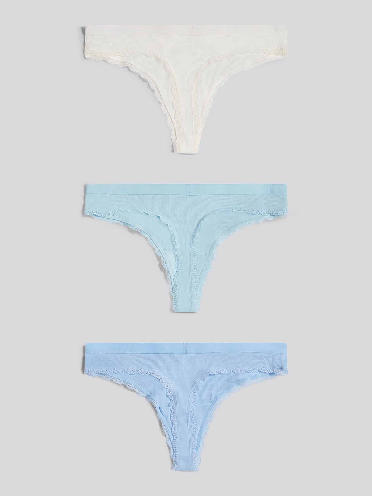 Womens 3 Pack Lace Trim Rib Thong in Aquamarine