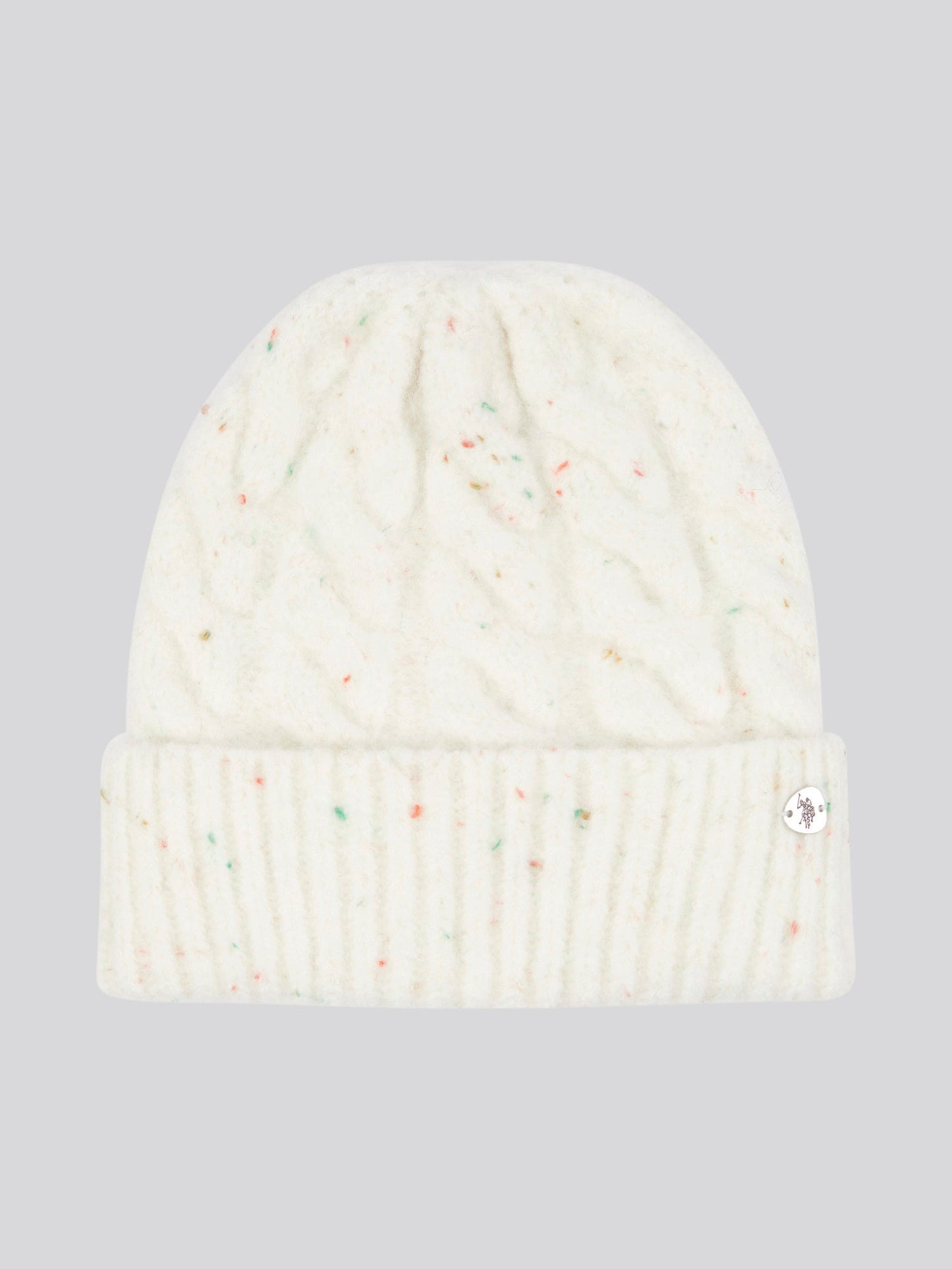 Womens Nap Yarn Cable Knit Beanie in Marshmallow