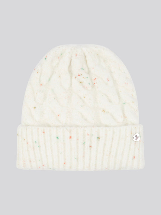 Womens Nap Yarn Cable Knit Beanie in Marshmallow