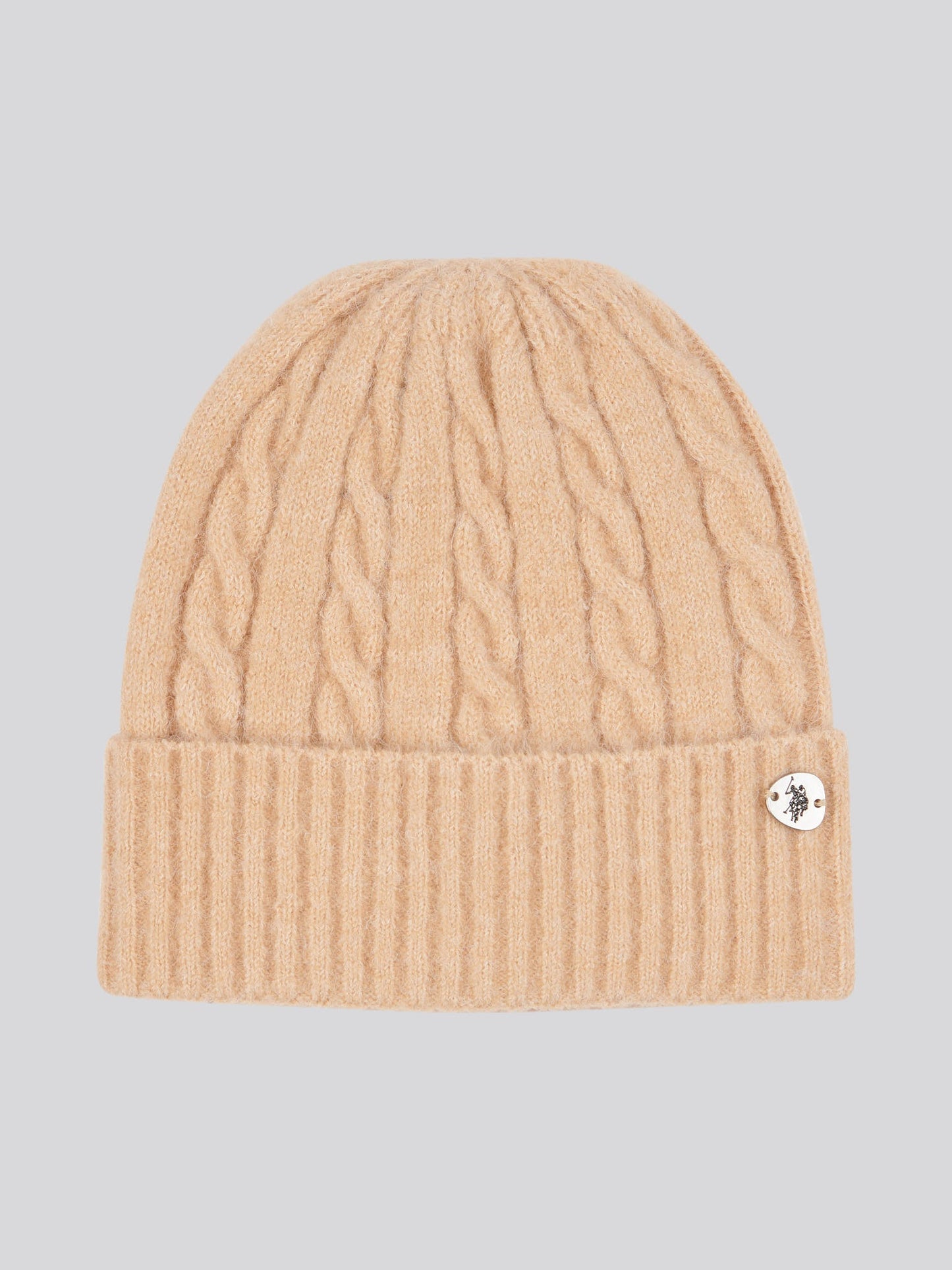 Womens Signature Cable Knit Beanie in Cuban Sand
