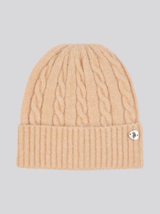 Womens Signature Cable Knit Beanie in Cuban Sand
