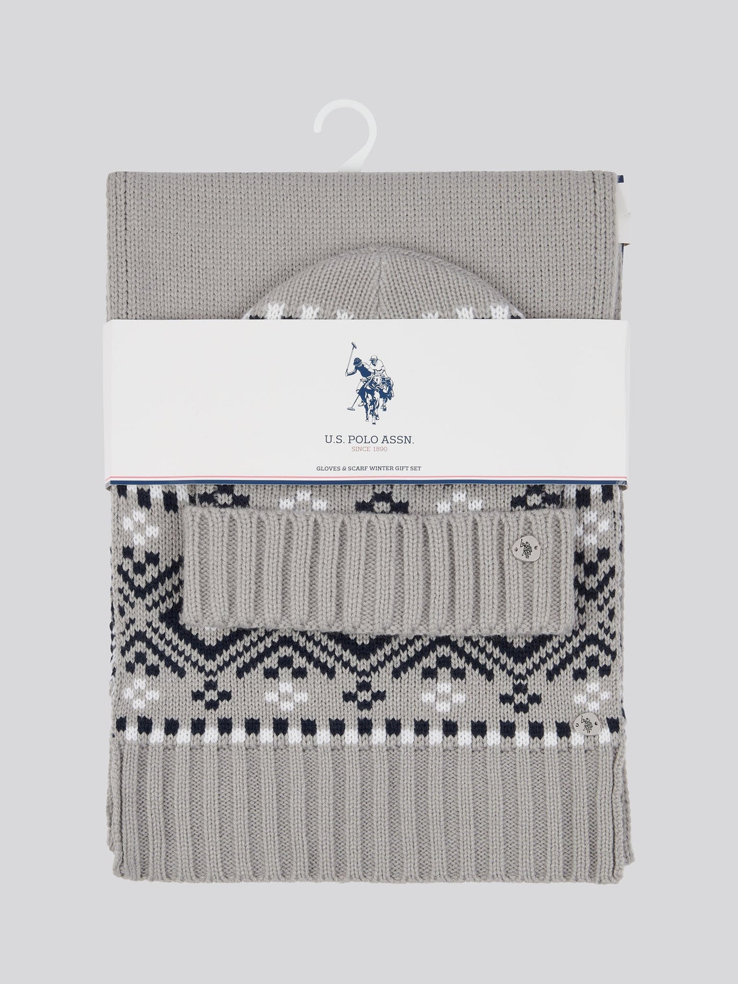 Womens Fair Isle Beanie & Scarf Set in Pearl Grey Marl