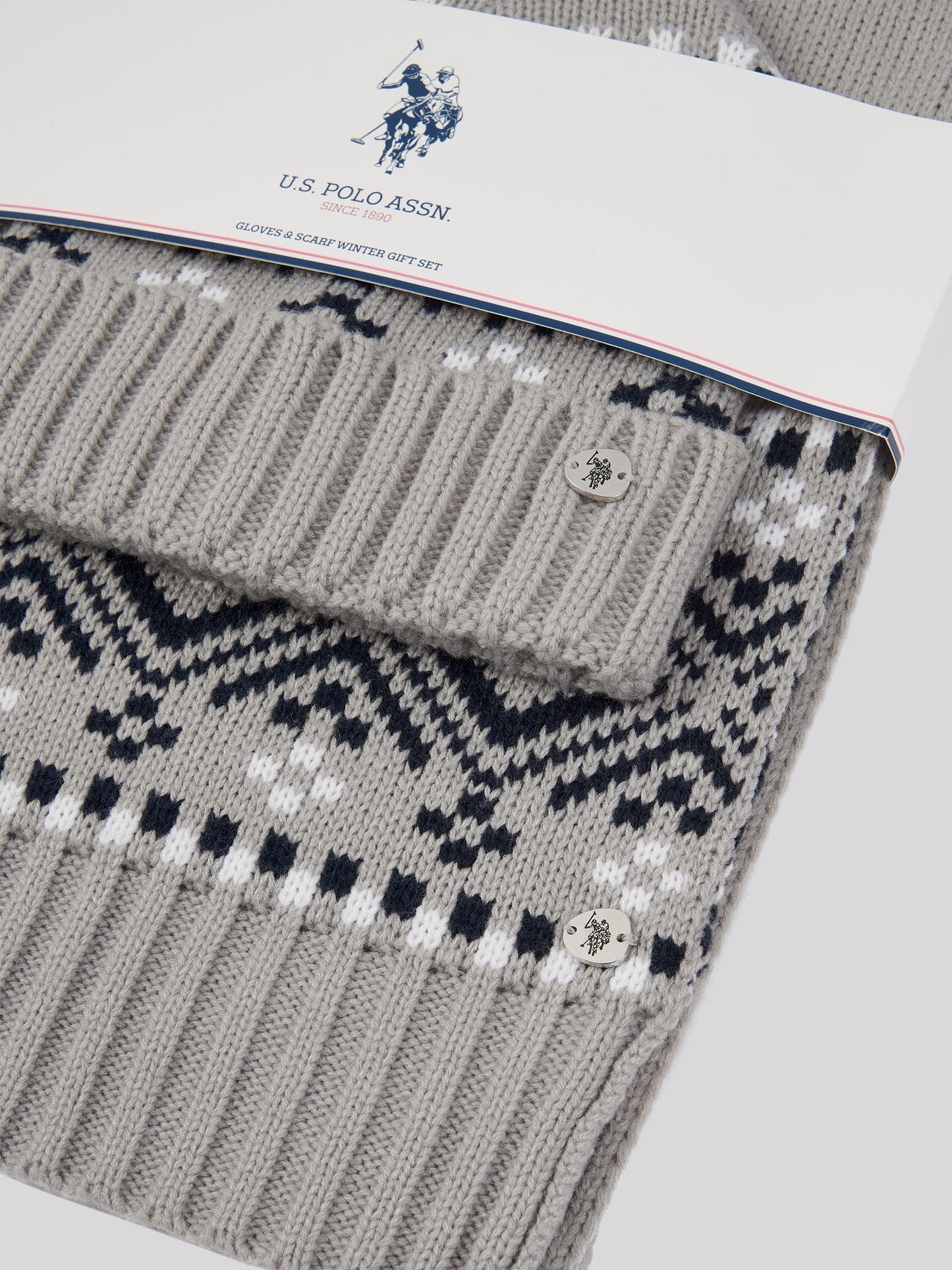 Womens Fair Isle Beanie & Scarf Set in Pearl Grey Marl