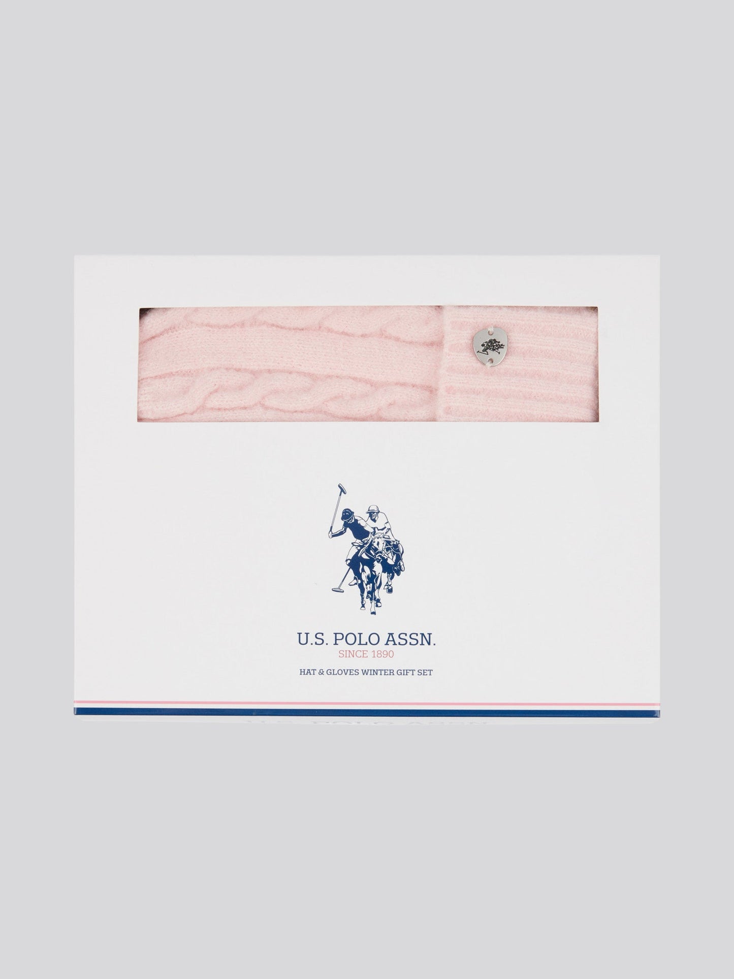 Womens Signature Cable Knit Beanie & Gloves Set in Crystal Rose