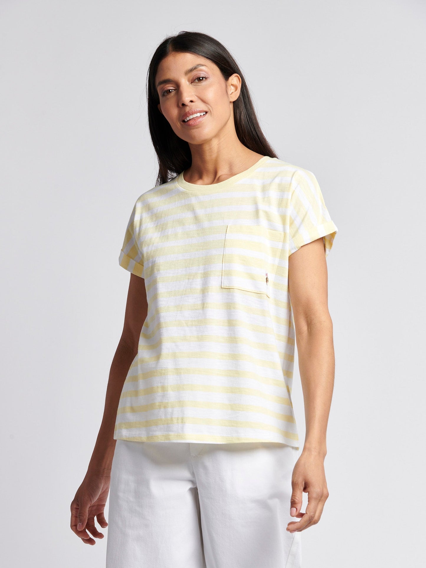 Womens Stripe Slub  T-Shirt in Pastel Yellow
