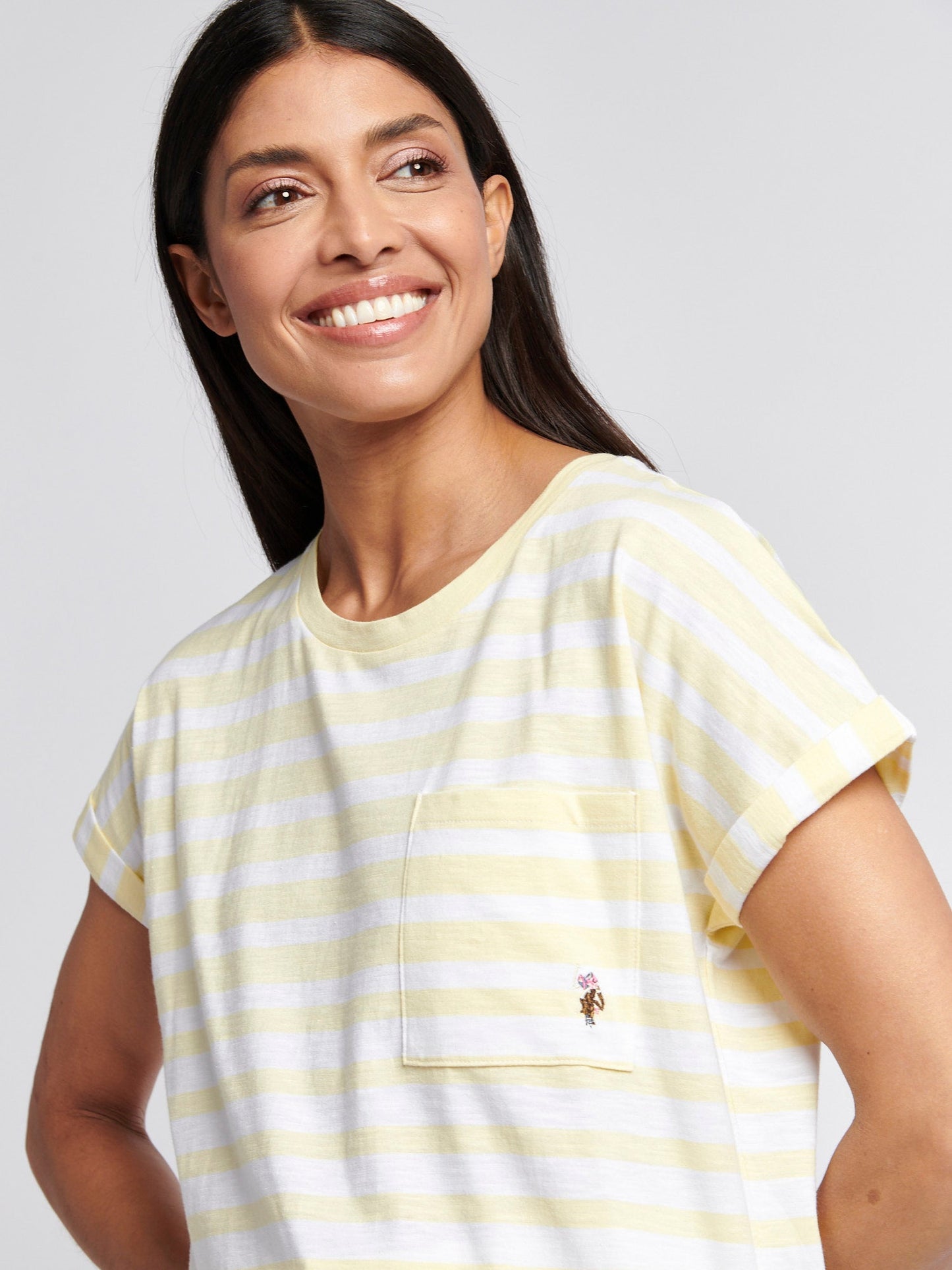 Womens Stripe Slub  T-Shirt in Pastel Yellow