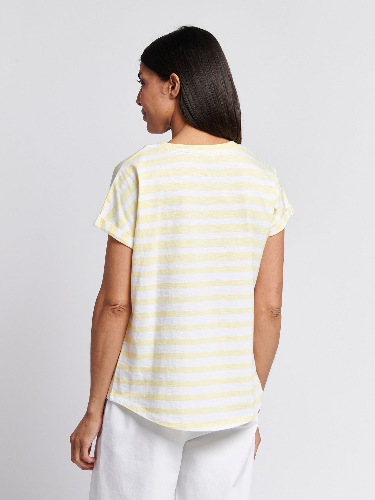Womens Stripe Slub  T-Shirt in Pastel Yellow