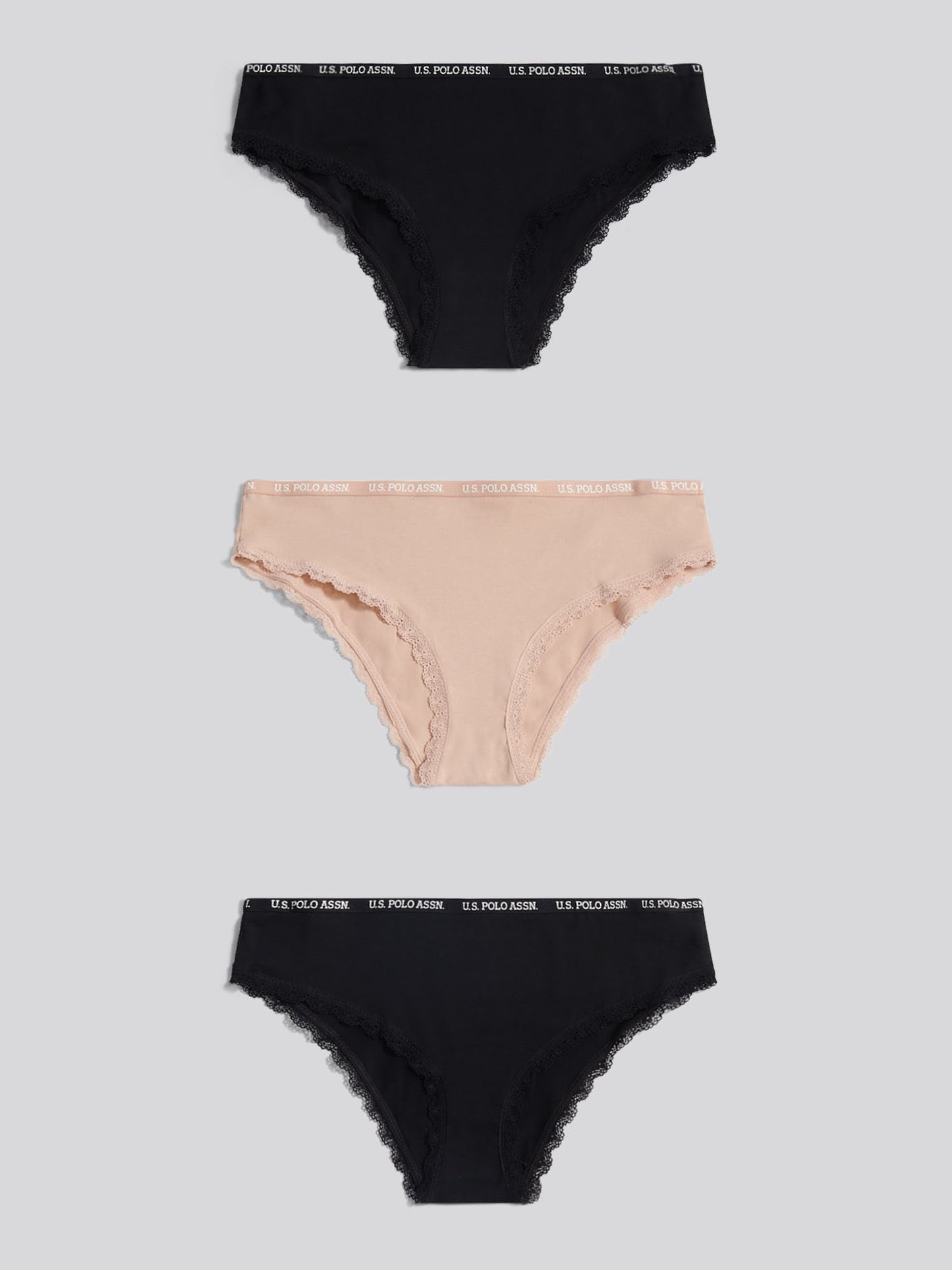 Womens 3 Pack Lace Trim Thin Waistband Bikini Brief in Black